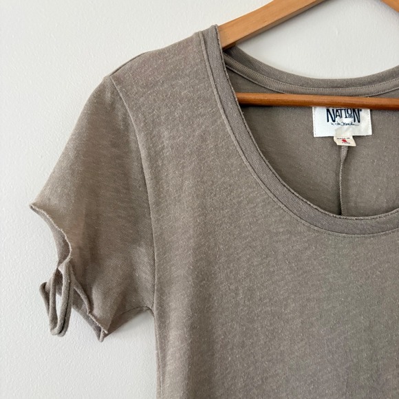 Nation Ltd Layla Tee Mini Dress Taupe Scoop Neck Cotton Blend Small Made in Peru - Picture 5 of 10